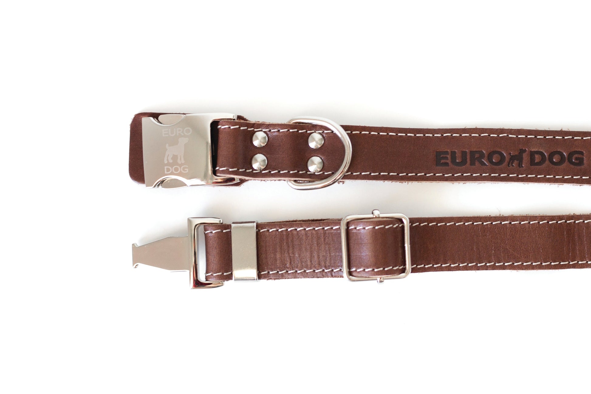 Dog Collar Pro Line Quick-Release Chocolate Leather Collar - close up product image for dog collar