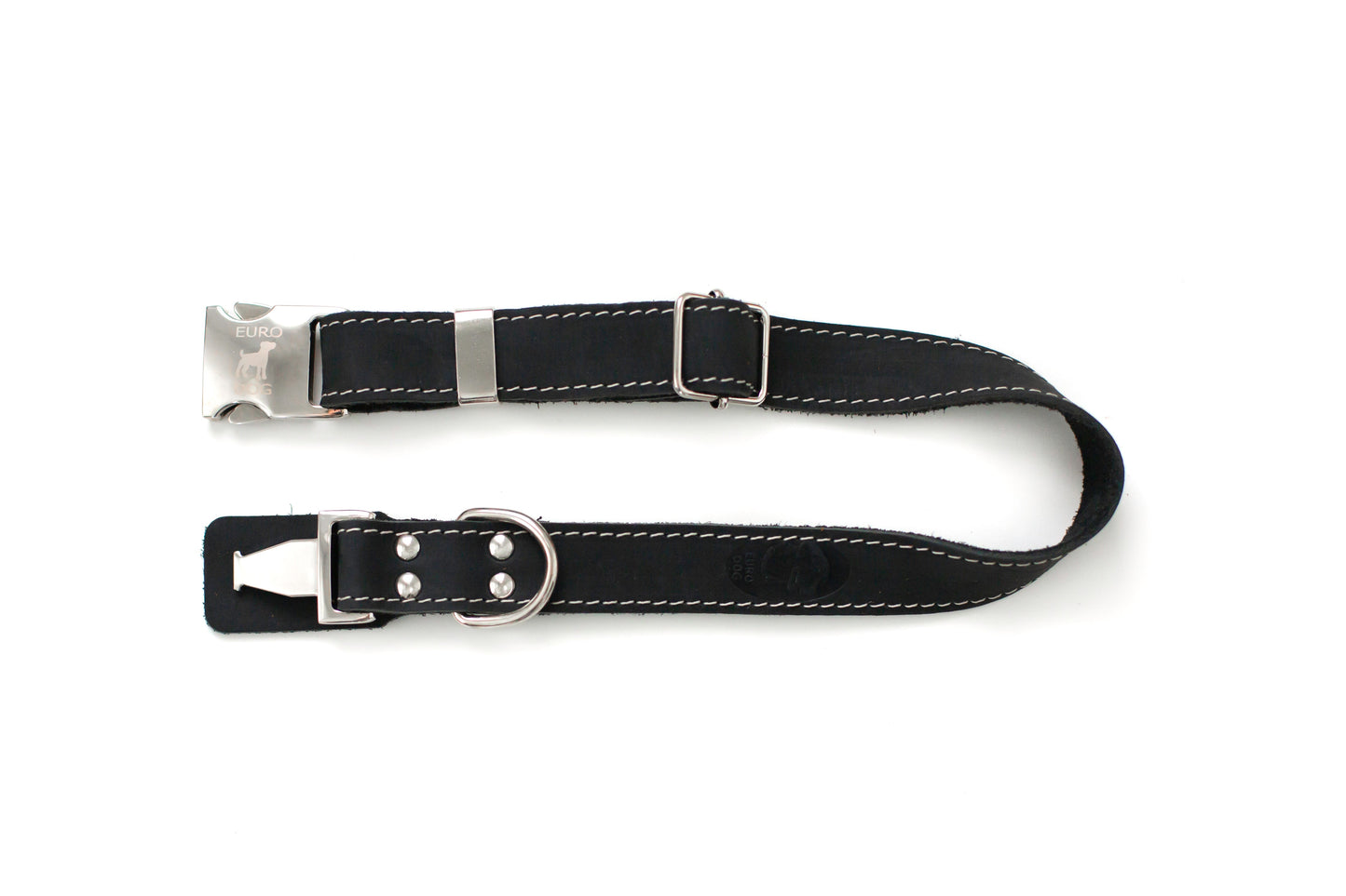 Dog Collar Bestseller Quick-Release Midnight Black Leather - close up product image for dog collar