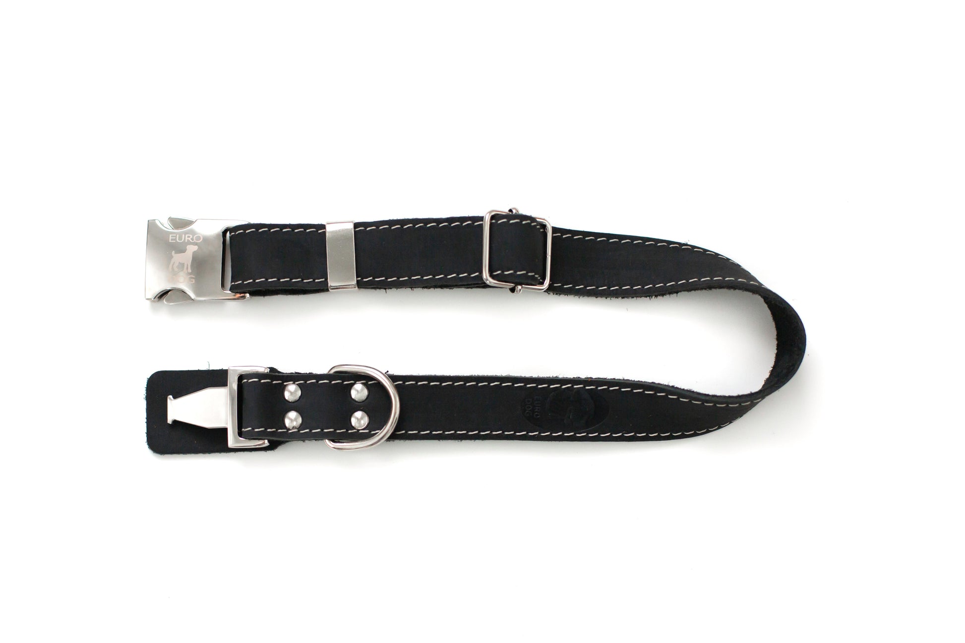 Dog Collar Bestseller Quick-Release Midnight Black Leather - close up product image for dog collar