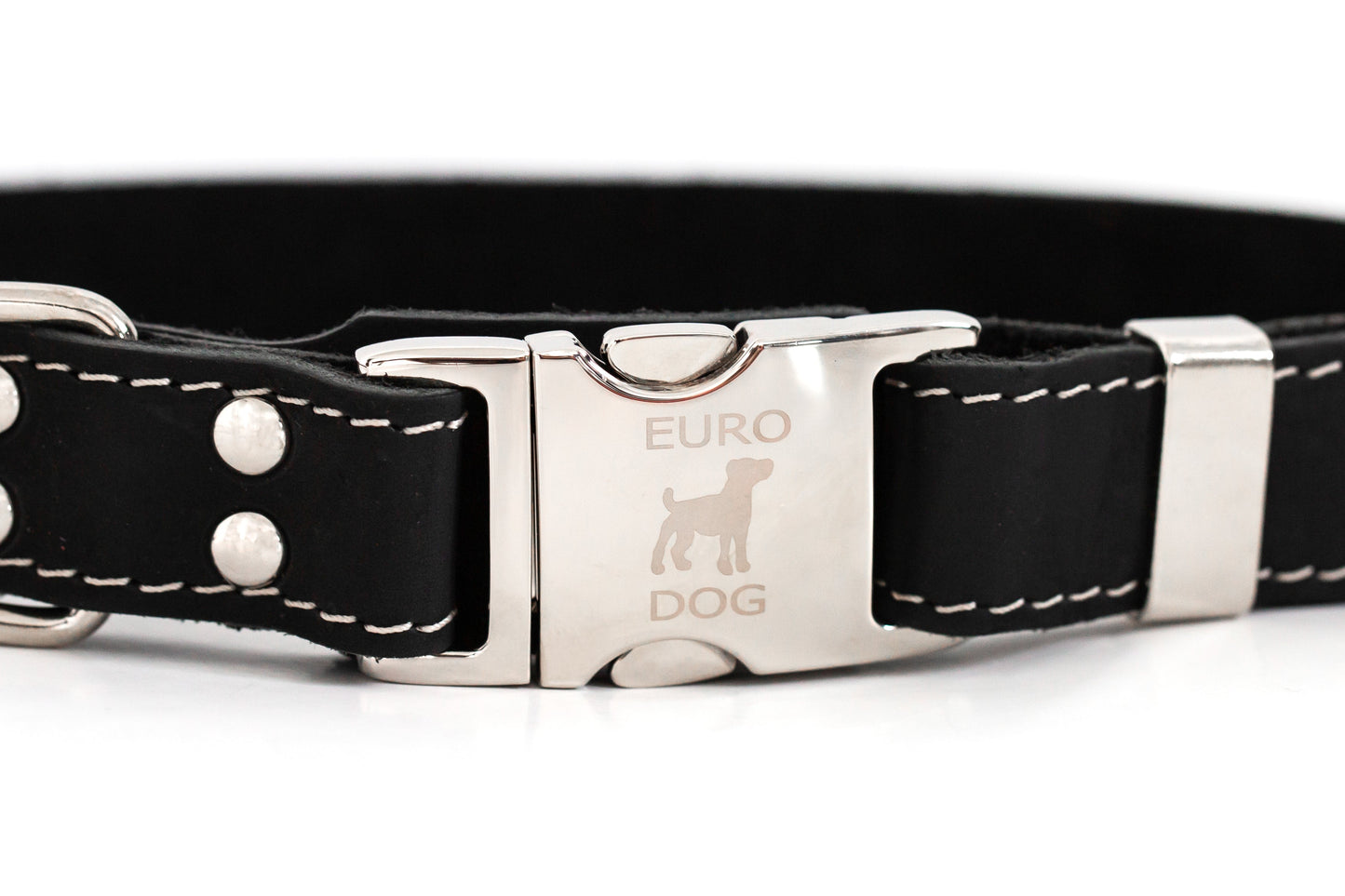 Dog Collar Bestseller Quick-Release Midnight Black Leather - lifestyle product image for dog collar
