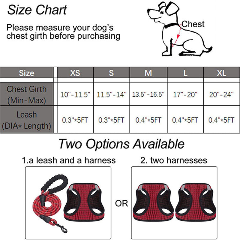 Reflective Harness Dog Leash Adjustable Dog Walking Gear - close up view