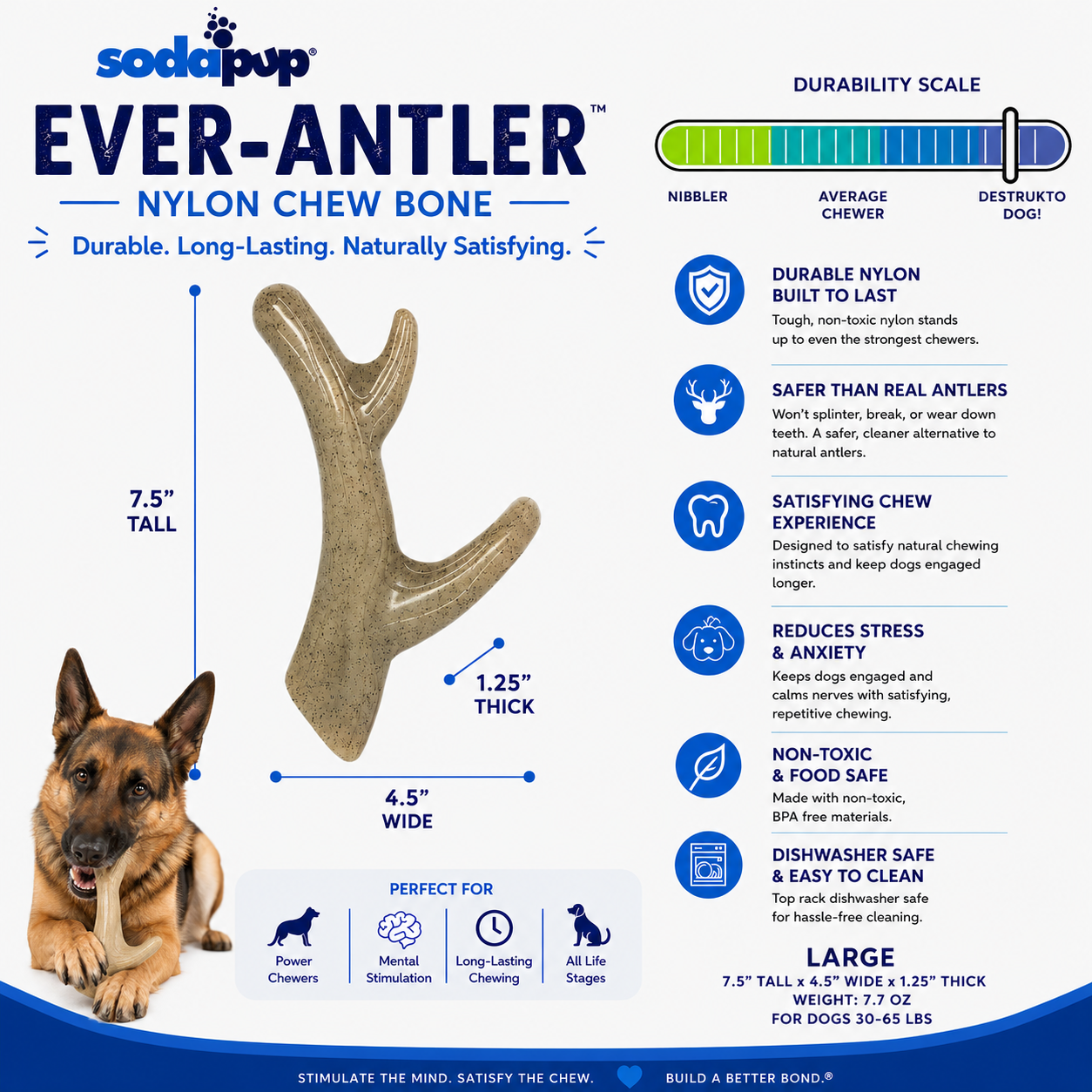 Ever Antler Nylon Chew Bone Elk Antler Shaped Dog Toy For - close up view