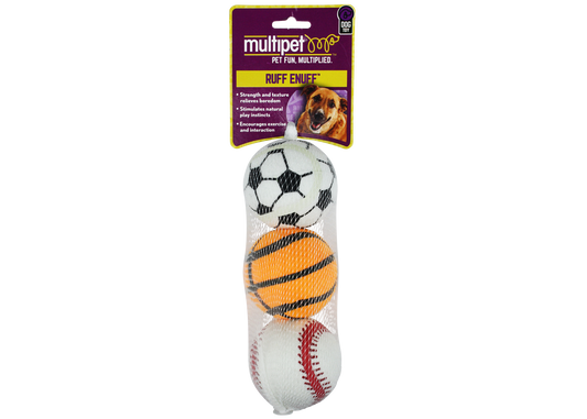 Multipet Tennis Sports Balls Assorted Sports 3Pk Interactive - main product image