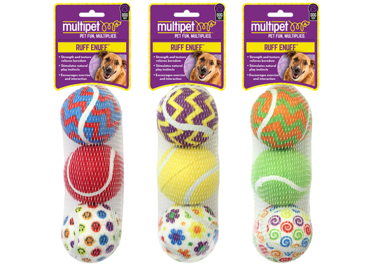 Multipet Tennis Ball 3 Pack Assorted Designs Interactive Dog - main product image