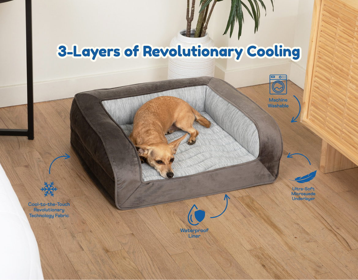 Pupchill Cooling Bolster Dog Bed Washable Pet Bed Comfort - detail view