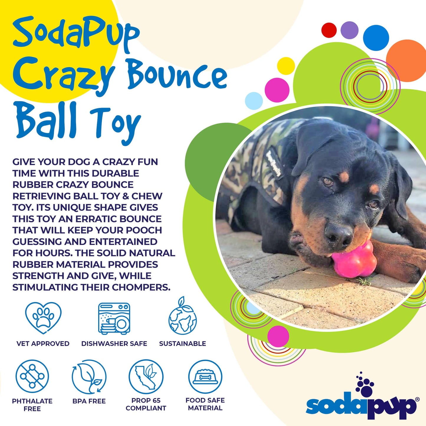 Crazy Bounce Rubber Dog Chew Toy For Power Chewers Ball USA - lifestyle view