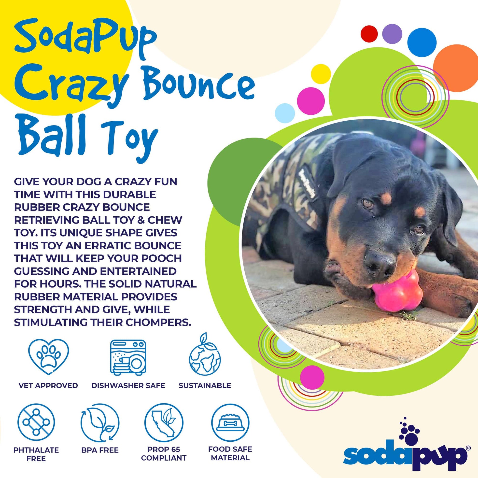 Crazy Bounce Rubber Dog Chew Toy For Power Chewers Ball USA - lifestyle view