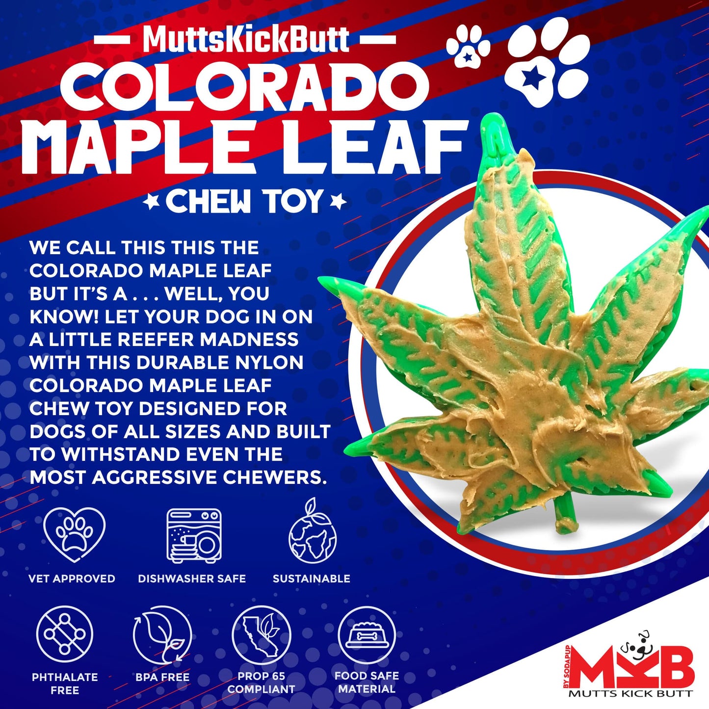 Colorado Maple Leaf Nylon Dog Chew Toy For Aggressive USA - detail view