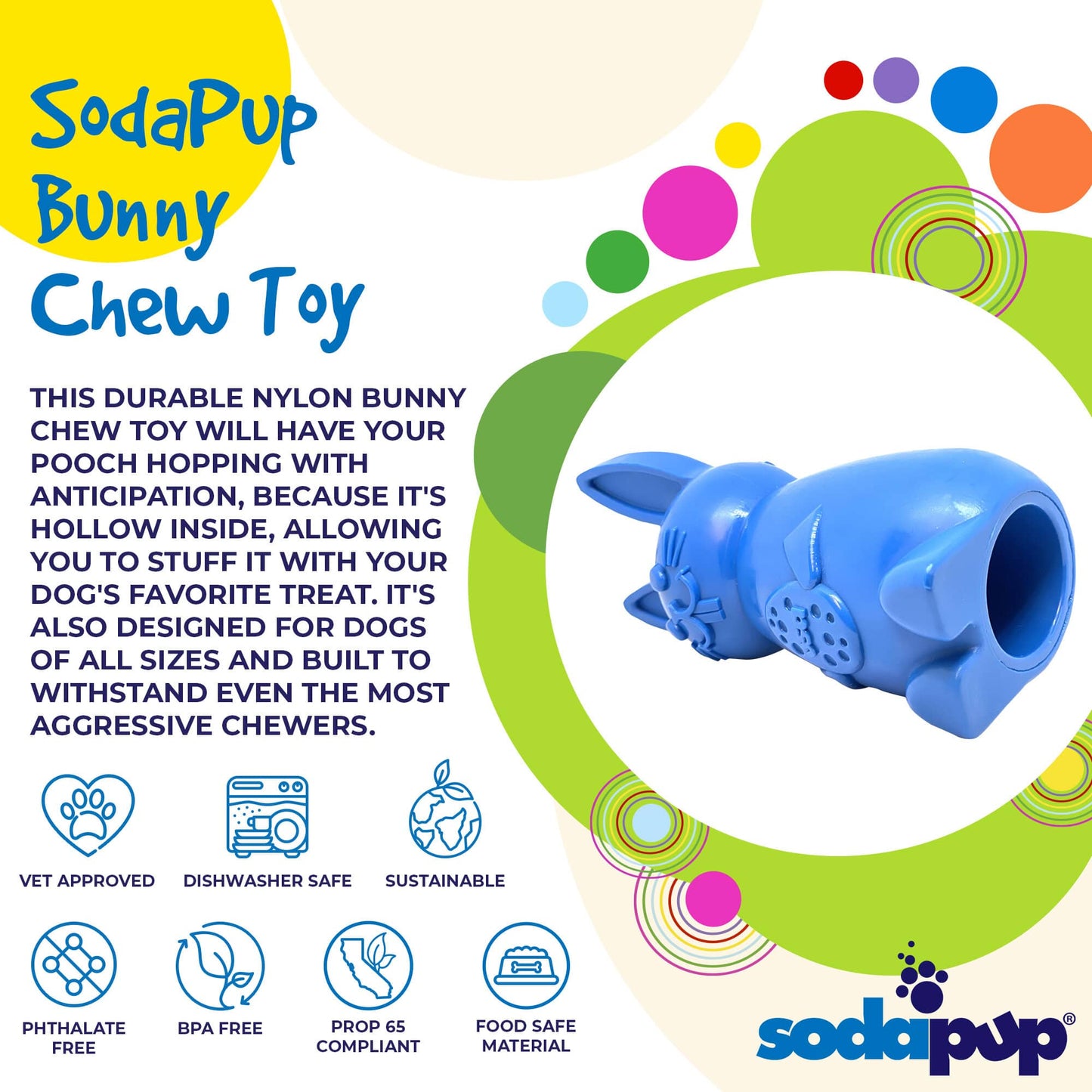Bunny Nylon Chew Toy For Aggressive Chewers Durable USA Made - detail view