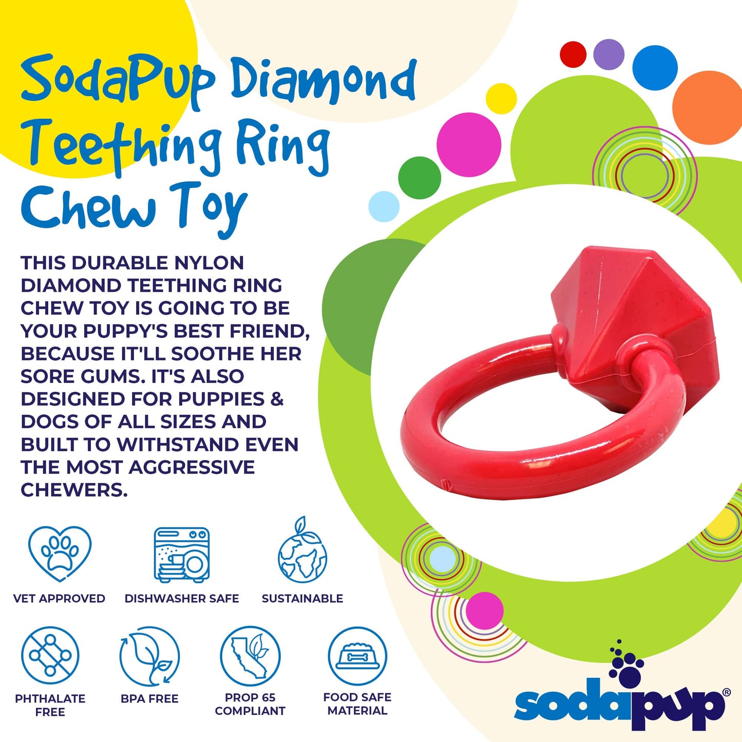 Diamond Ring Nylon Teething Ring For Puppies Durable USA Dog - close up view