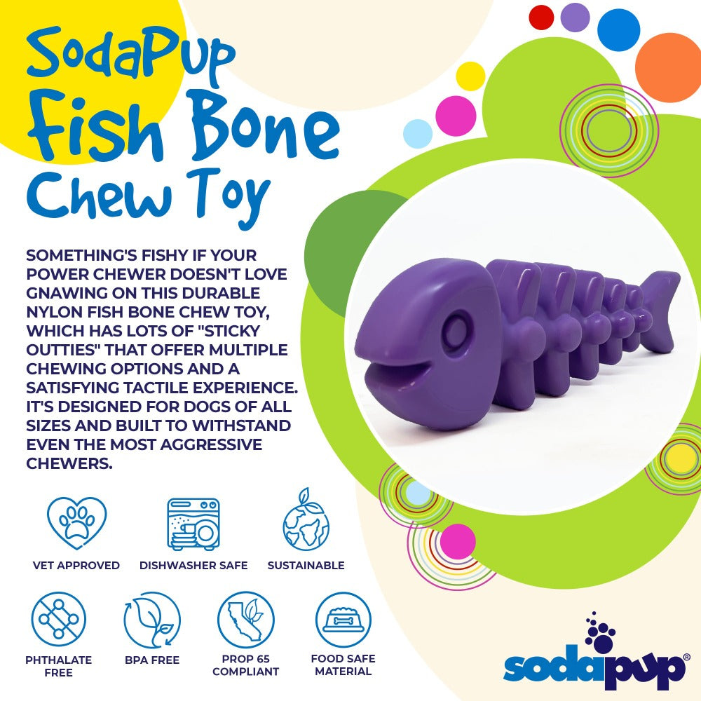 Fish Bone Nylon Dog Toy For Aggressive Chewers USA Made Dog - close up view