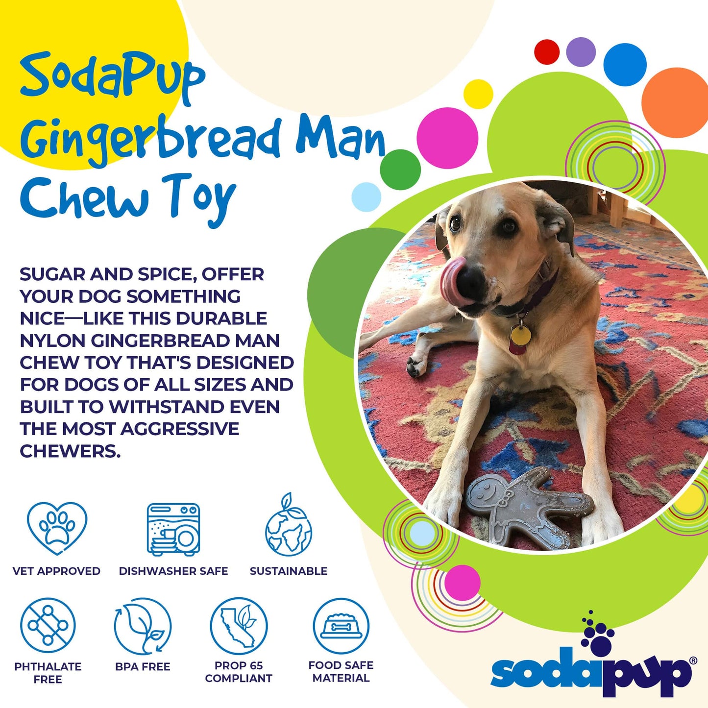 Gingerbread Man Nylon Dog Chew Toy For Aggressive Chewers - detail view