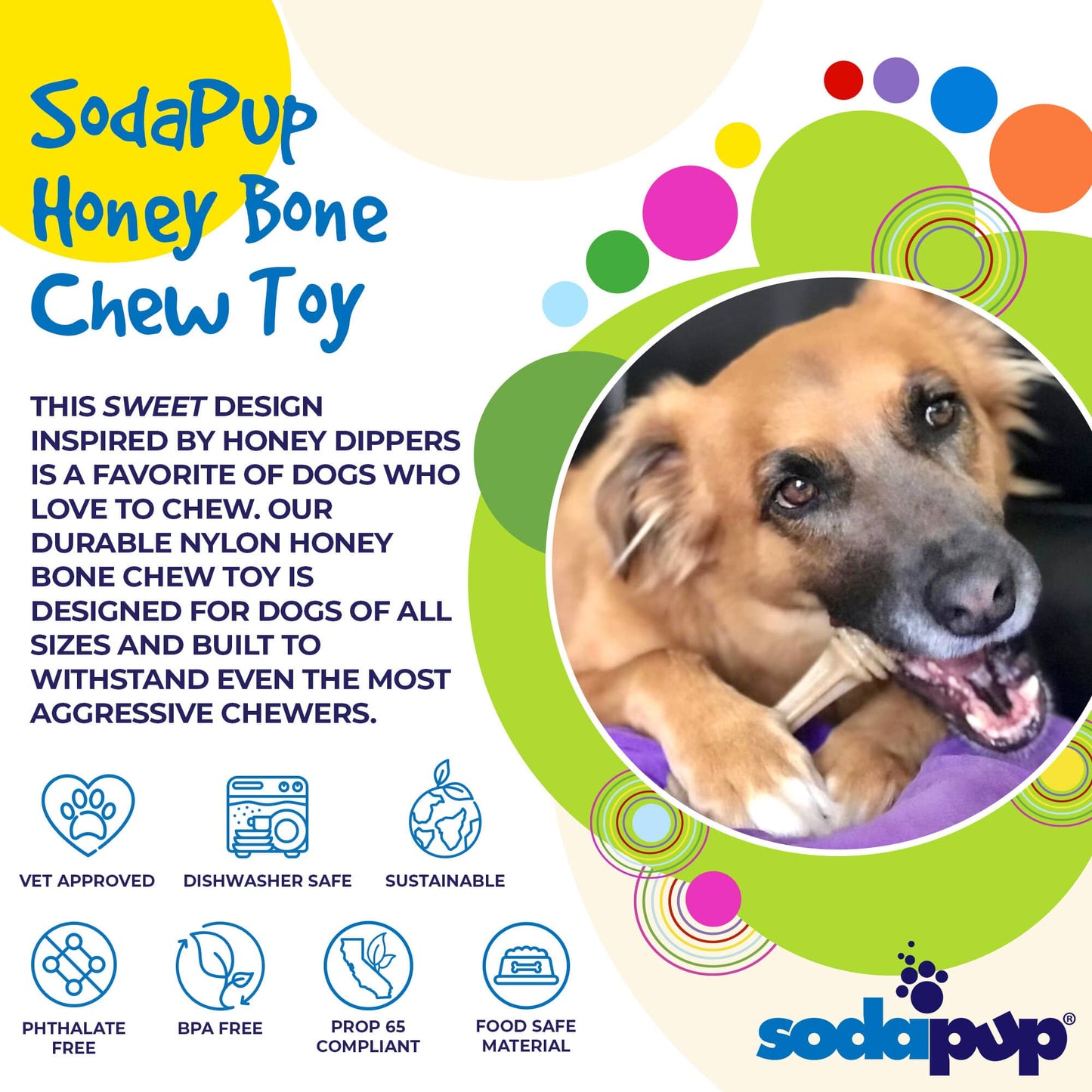 Honey Bone Nylon Dog Toy For Aggressive Chewers USA Made Dog - lifestyle view