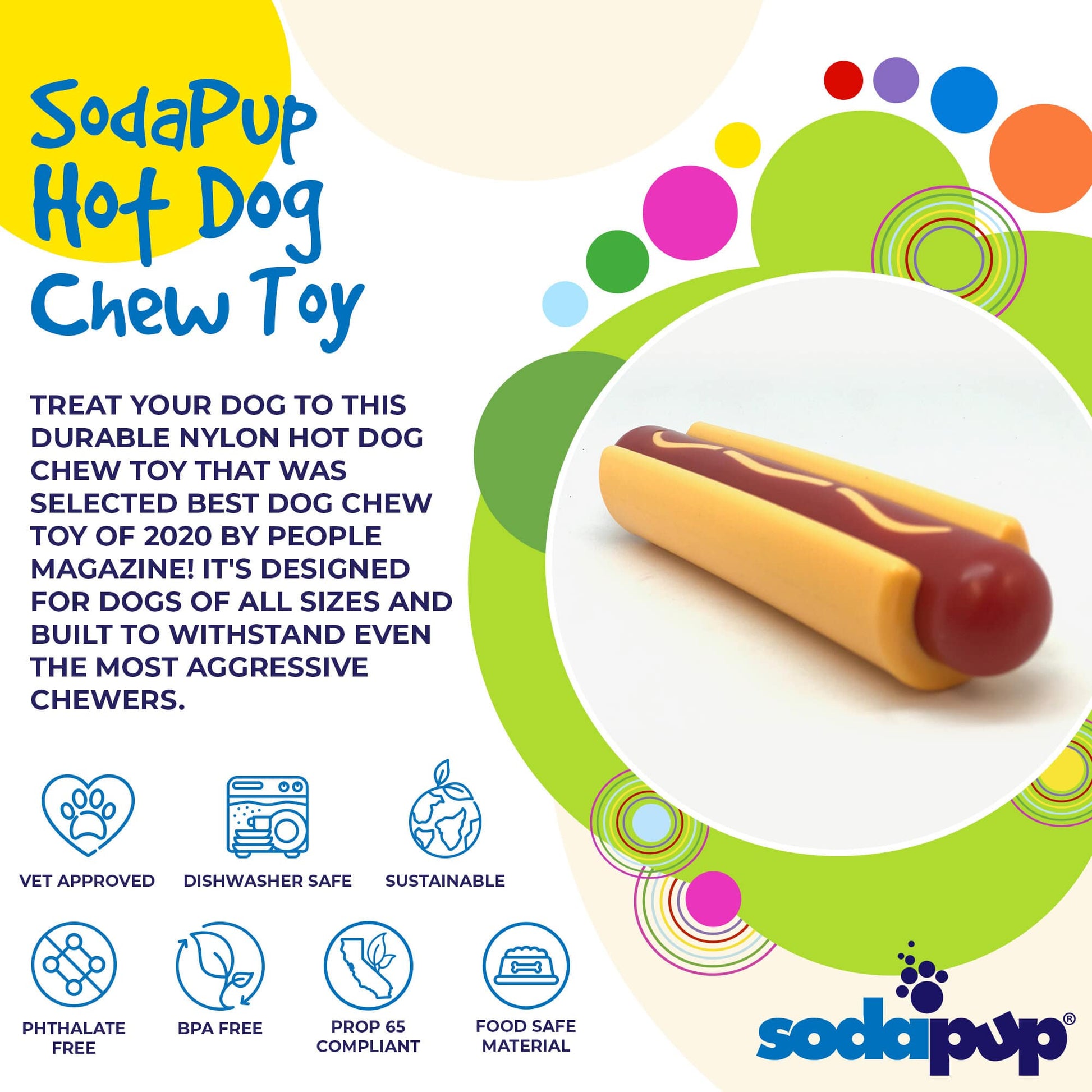Hot Dog Nylon Dog Toy For Aggressive Chewers USA Made Dog - detail view