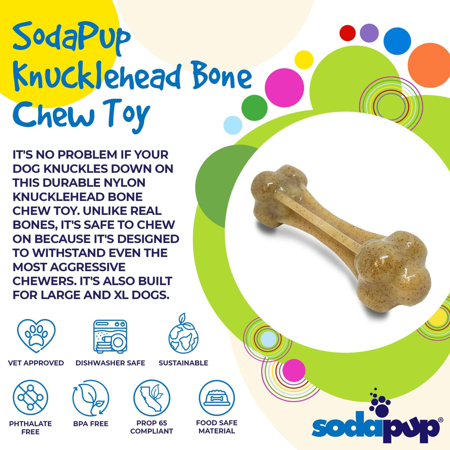 Knuckle Bone Nylon Dog Chew Toy For Aggressive Chewers Made - detail view
