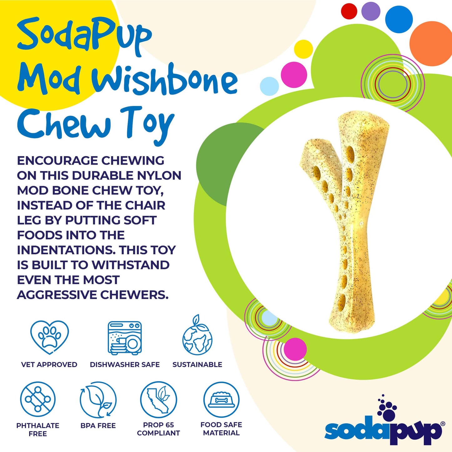 Mod Wishbone Nylon Dog Chew Toy For Aggressive Chewers USA - detail view