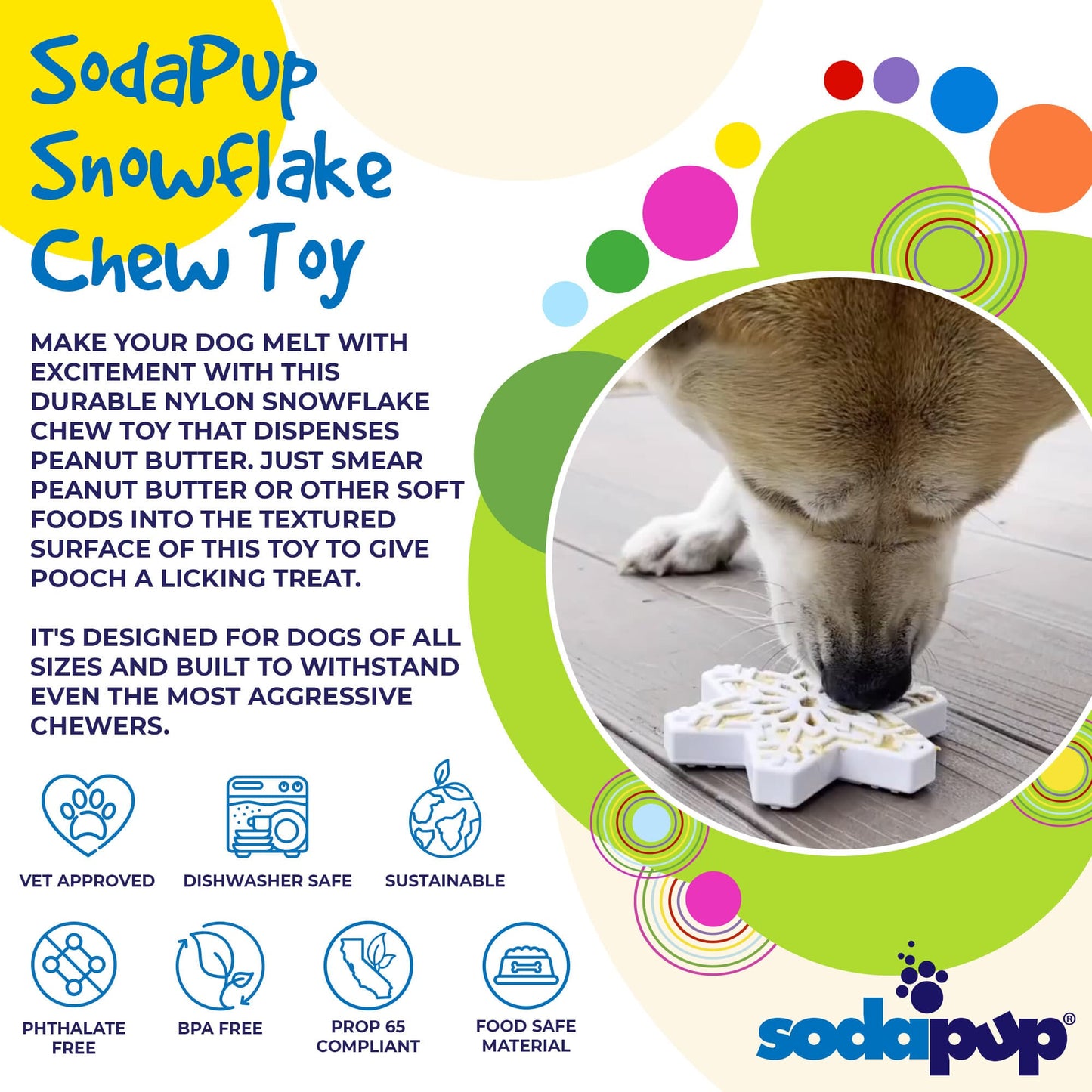 Snowflake Nylon Dog Chew Toy For Aggressive Chewers USA Made - detail view