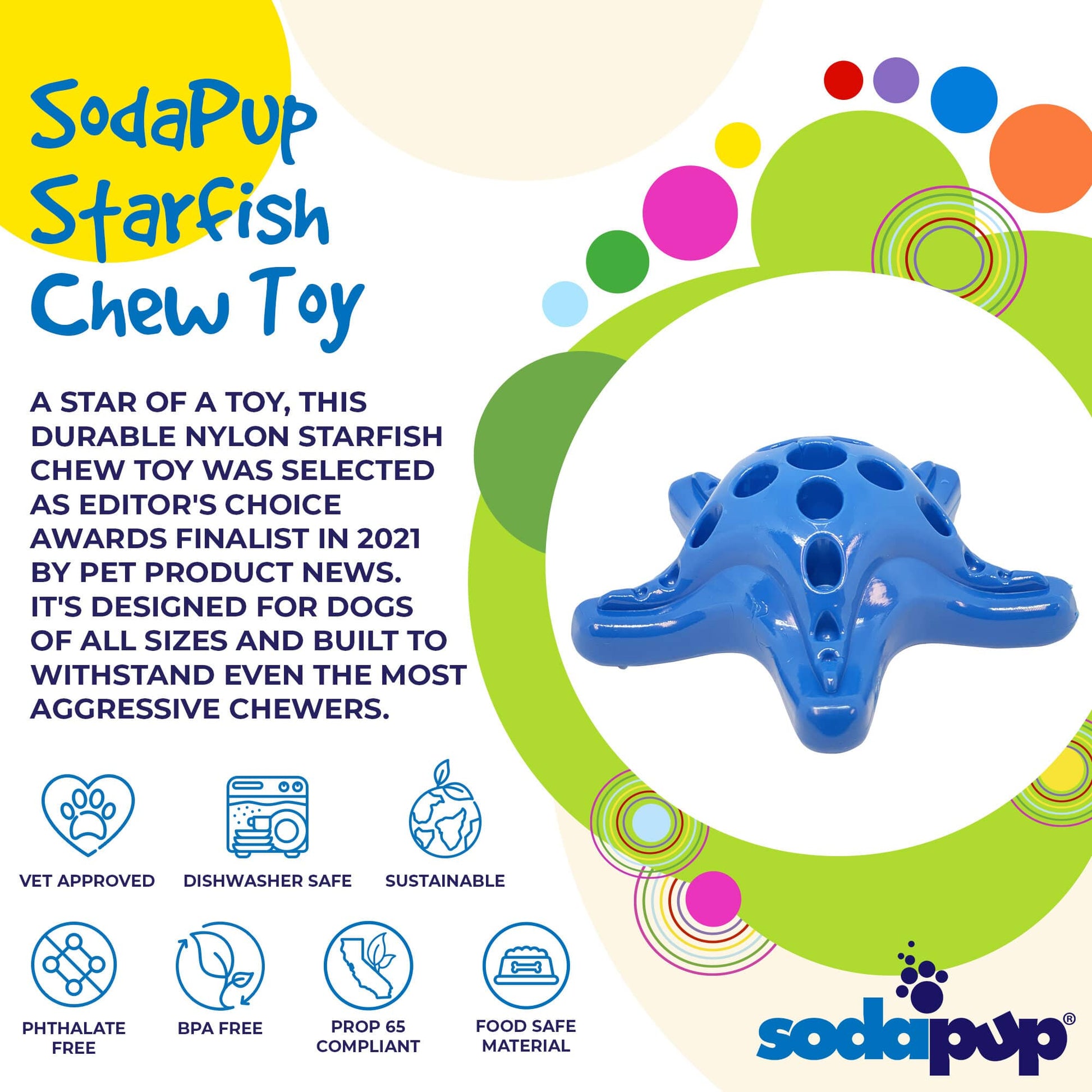 Starfish Nylon Dog Chew Toy For Aggressive Chewers USA Made - close up view