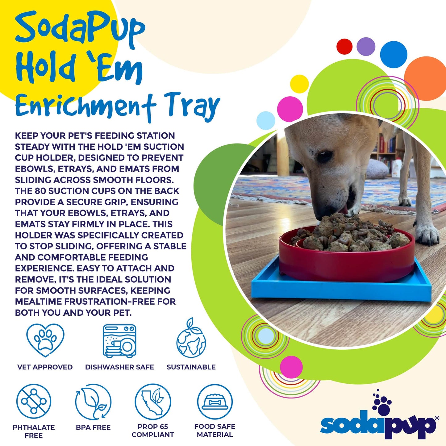 Hold Em Suction Cup Holder For Dog Bowls Lick Mats USA Made - lifestyle view