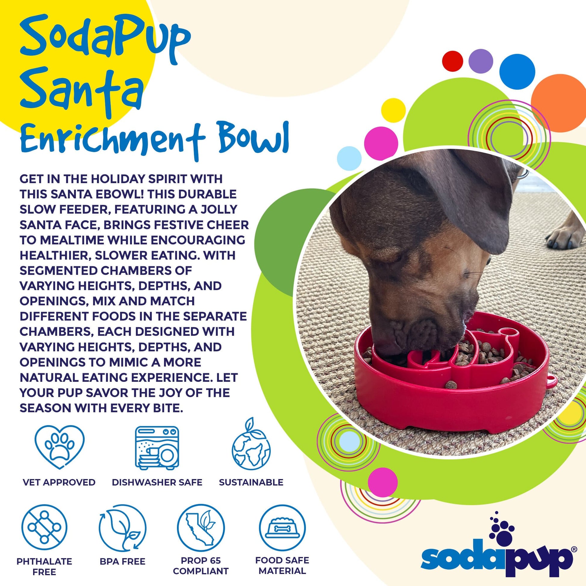 Santa Christmas Ebowl Deep Slow Feeder Dog Bowl For USA Made - detail view
