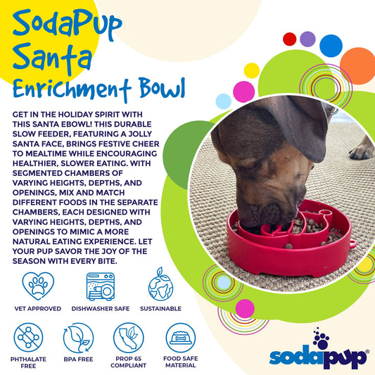 Santa Christmas Ebowl Deep Slow Feeder Dog Bowl For USA Made - detail view