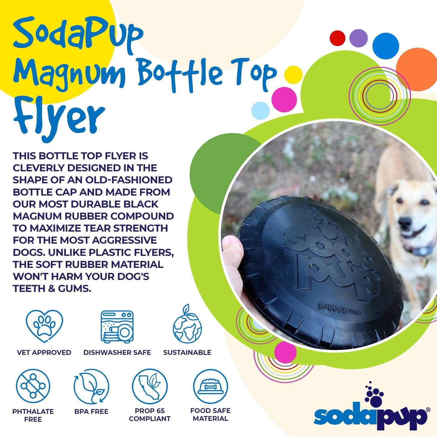 Magnum Bottle Top Flyer Rubber Frisbee For Heavy Chewers USA - detail view