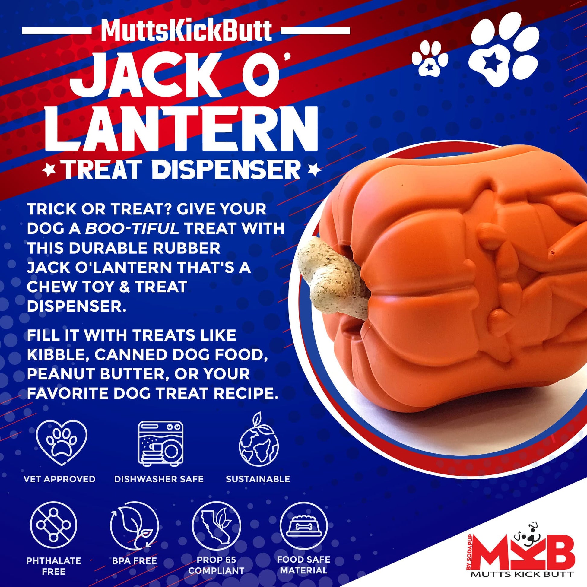 Jack O Lantern Dog Toy Durable Halloween Chew Toy For Large - detail view