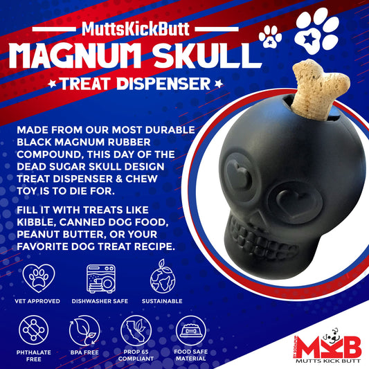 Magnum Sugar Skull Dog Chew Toy Treat Dispenser USA Made Dog - detail view