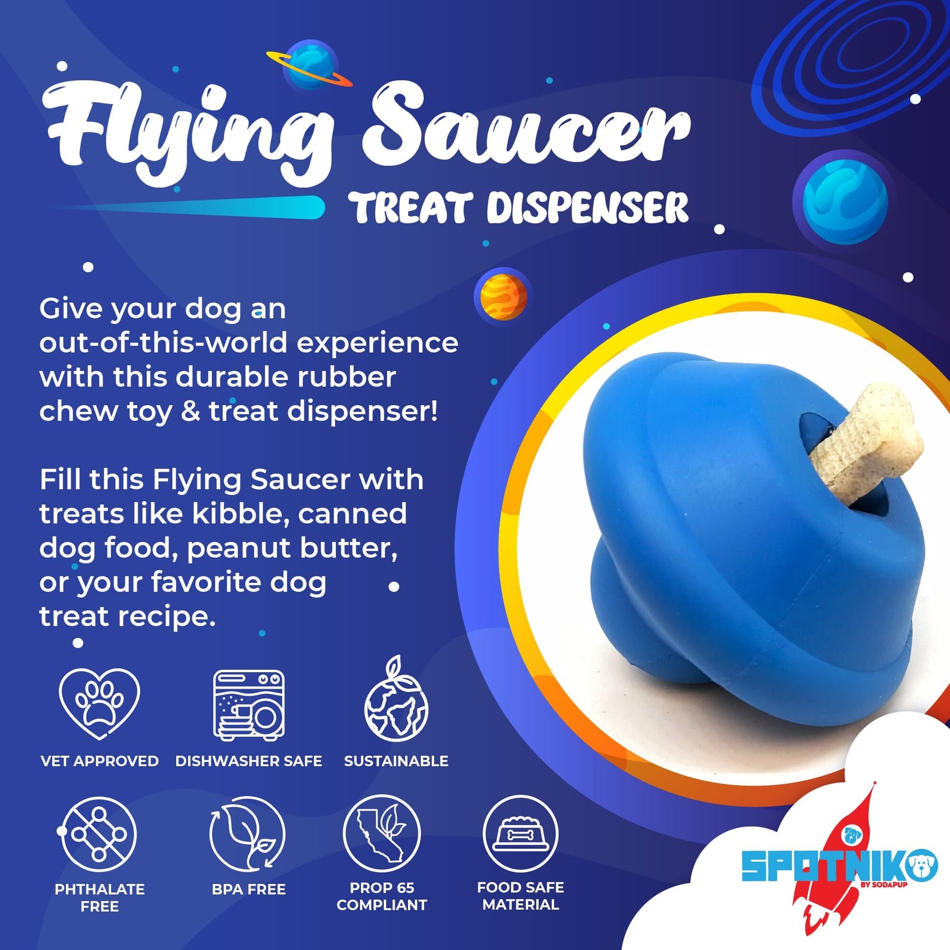 Flying Saucer Dog Toy Durable Ufo Chew Toy Treat Dispenser - detail view