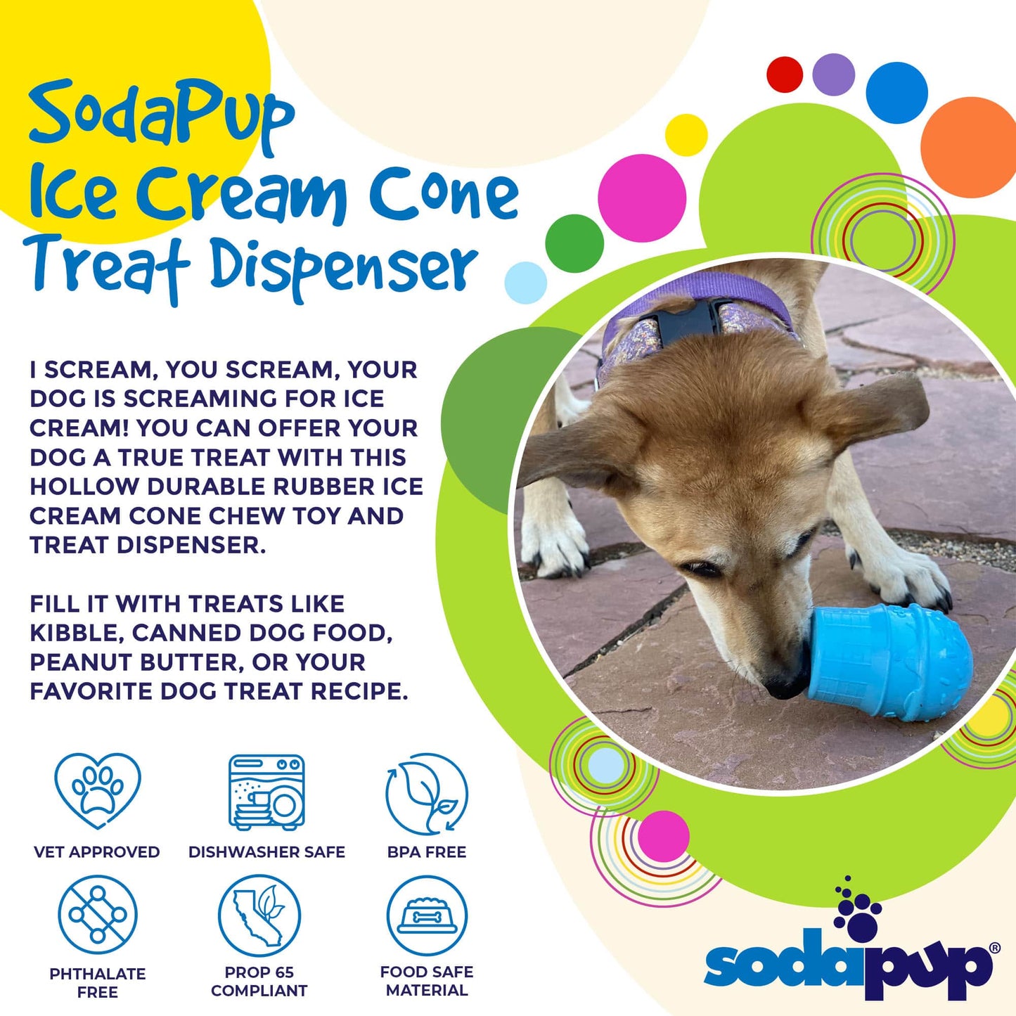 Ice Cream Cone Rubber Dog Chew Toy For Power Chewers USA Dog - detail view