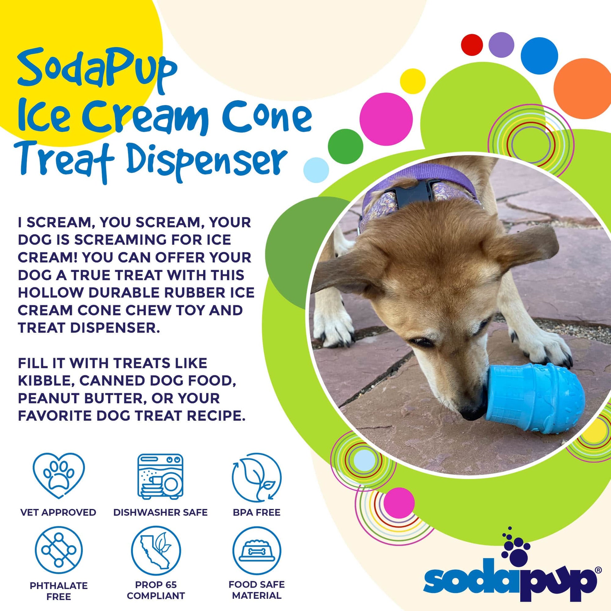 Ice Cream Cone Rubber Dog Chew Toy For Power Chewers USA Dog - detail view