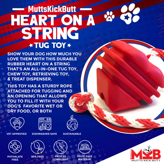 Heart On A String Dog Toy Durable Rubber Tug Toy For Large - detail view