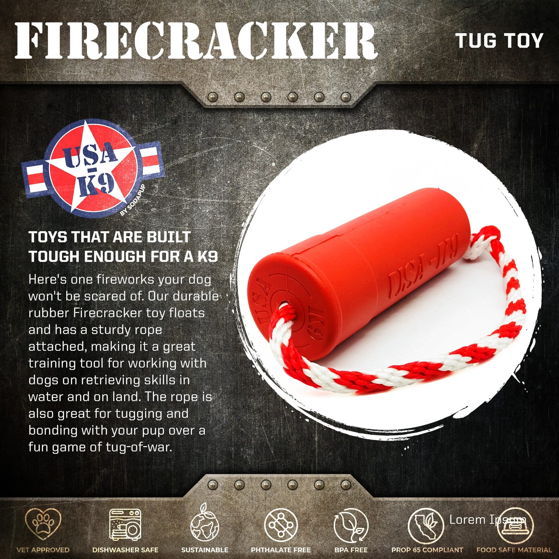 USA K9 Firecracker Floating Training Dummy K9 Handler Reward - detail view