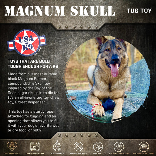 USA K9 Magnum Skull Black Magnum Rubber Chew Toy For Extreme - detail view
