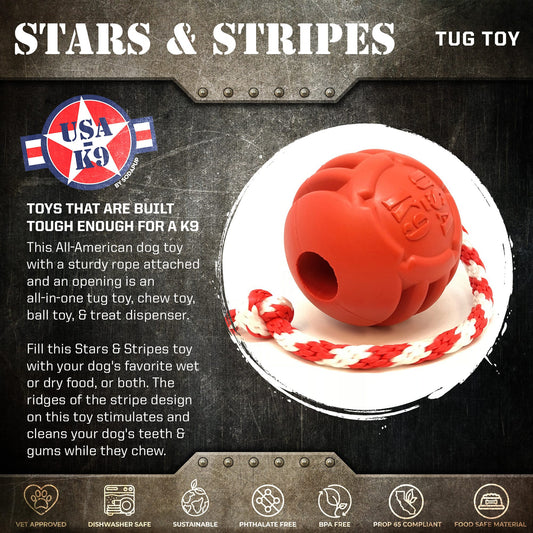 USA K9 Stars And Stripes Rubber Dog Toy K9 Handler Reward - detail view