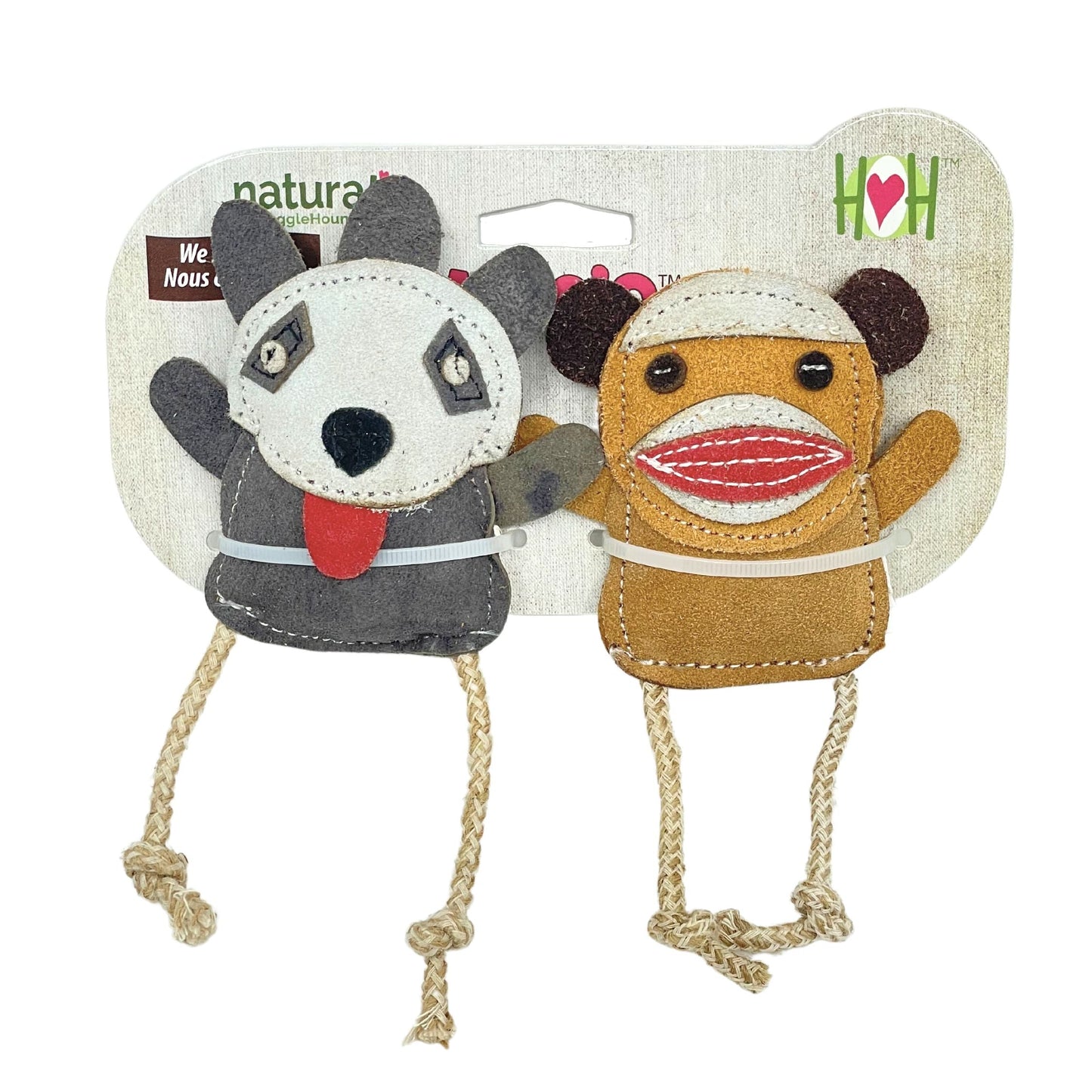 Dog Toy Natural Leather Wee Buddies Sock Monkey Raccoon Toys main product image for dogs and cats