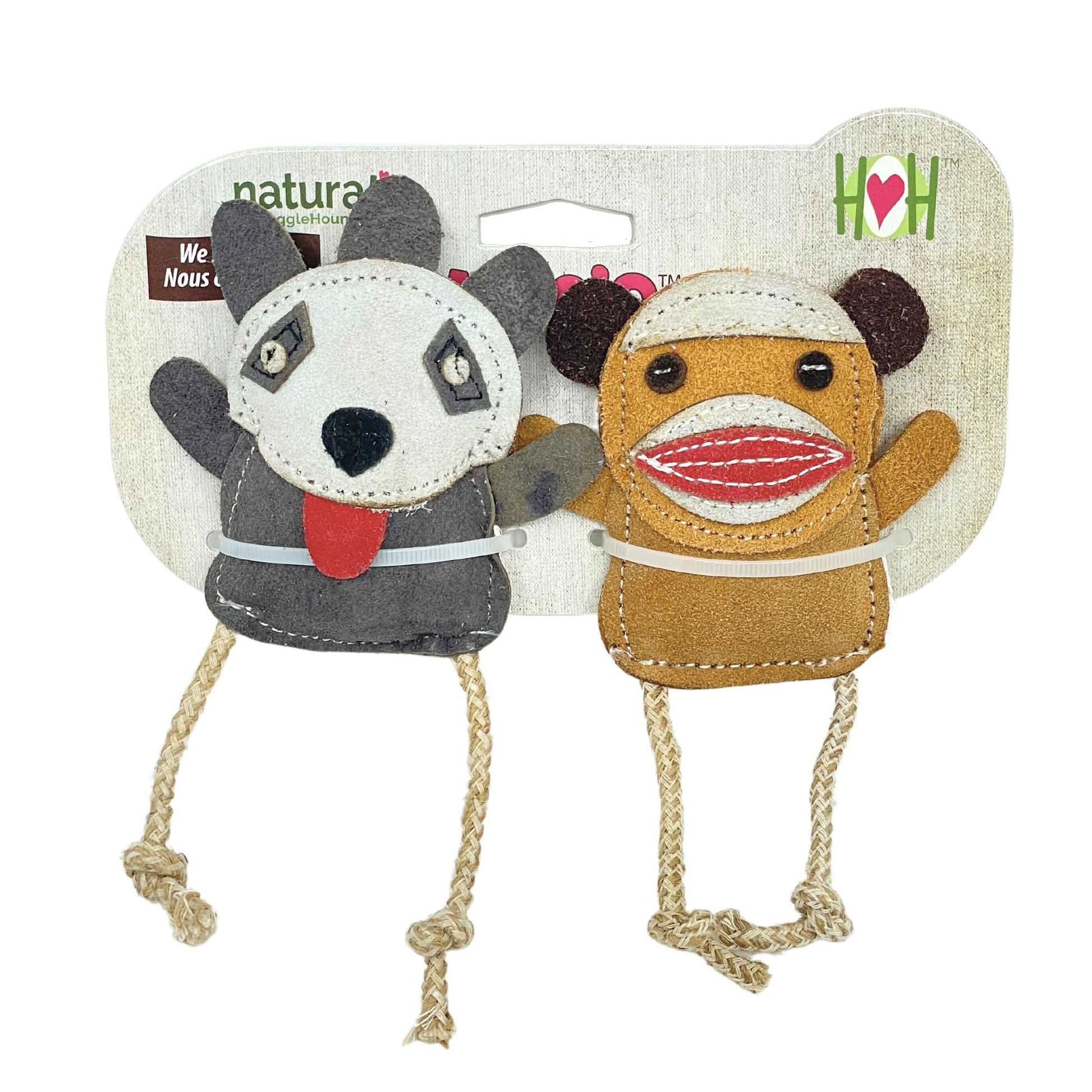 Dog Toy Natural Leather Wee Buddies Sock Monkey Raccoon Toys main product image for dogs and cats