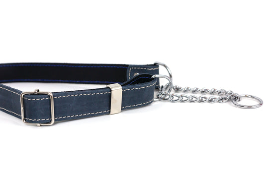 Dog Collar Martingale Blue Jeans Leather Collar for Comfort - detail product image for dog collar