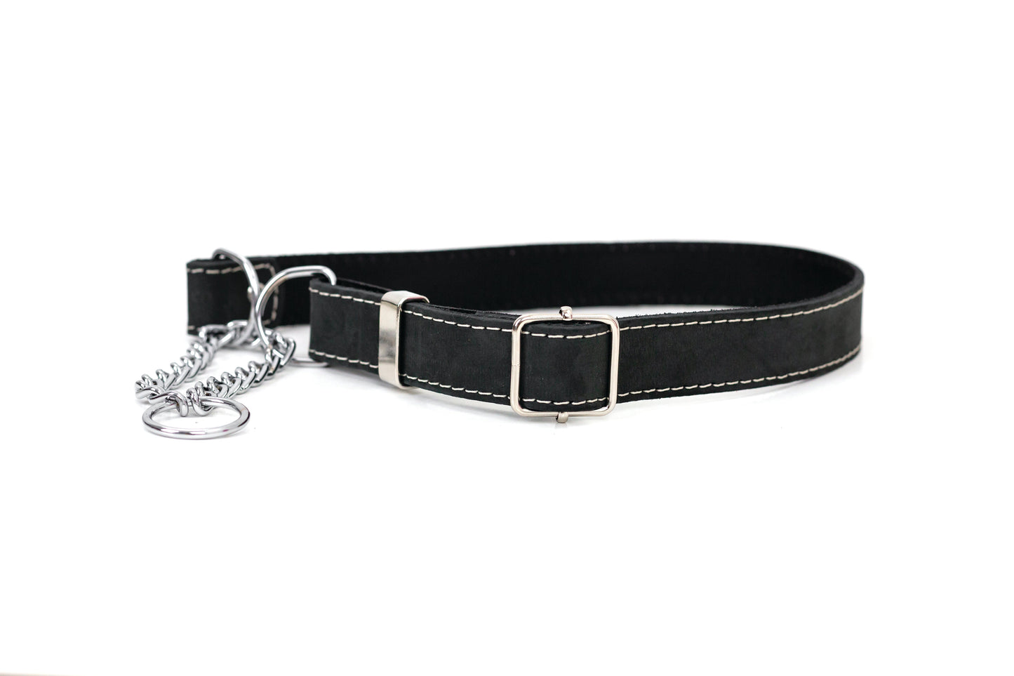 Dog Collar Martingale Midnight Black Leather Collar main product image for dogs and cats