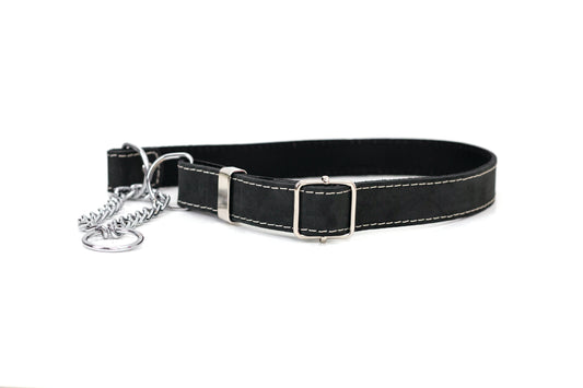 Dog Collar Martingale Midnight Black Leather Collar main product image for dogs and cats