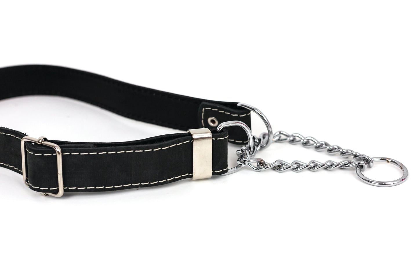 Dog Collar Martingale Midnight Black Leather Collar main product image for dogs and cats