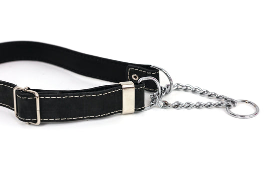 Dog Collar Martingale Midnight Black Leather Collar main product image for dogs and cats