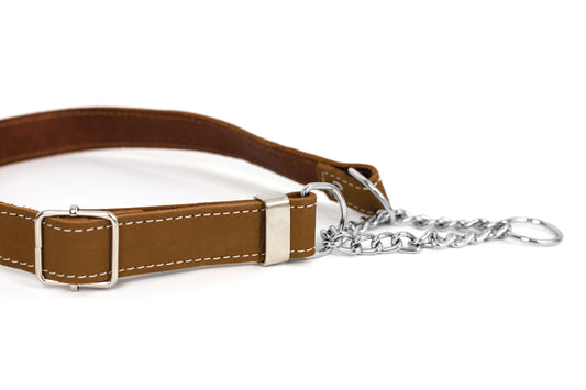 Dog Collar Martingale Earth Brown Leather Collar for Comfort main product image for dogs and cats