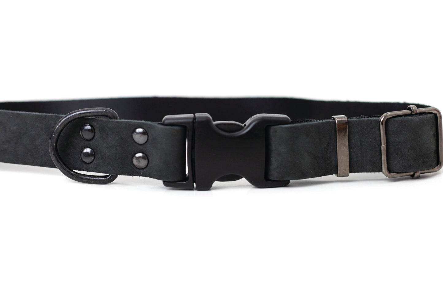 Dog Collar Sport Style Midnight Black Leather Collar Essenti - detail product image for dog collar