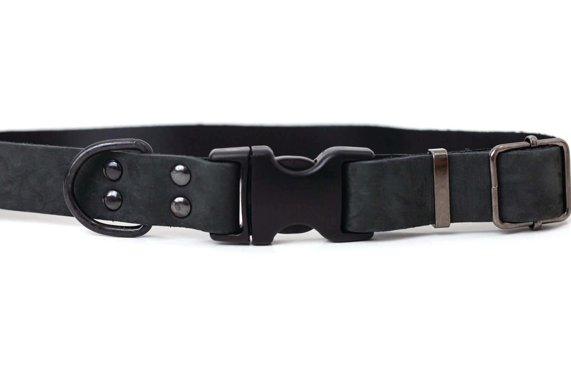 Dog Collar Sport Style Midnight Black Leather Collar Essenti - detail product image for dog collar