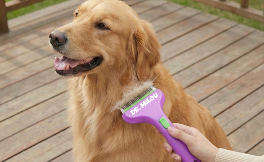 CalmCare Dematting Rake with One Click Fur Release - detail view