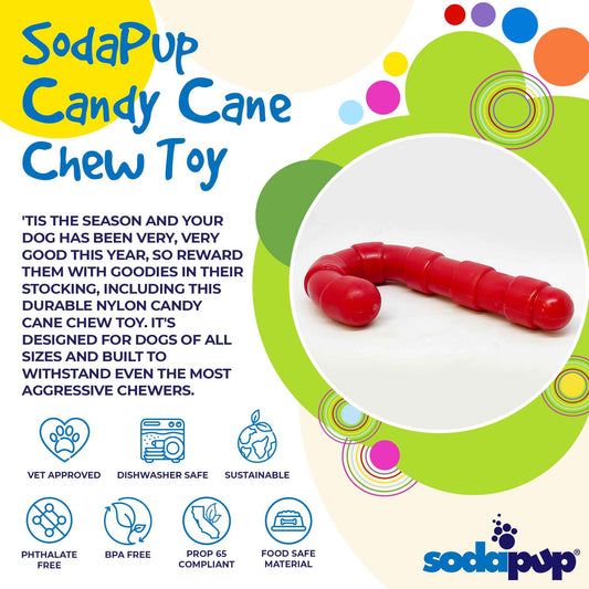 Candy Cane Nylon Dog Toy For Aggressive Chewers USA Made Dog - detail view
