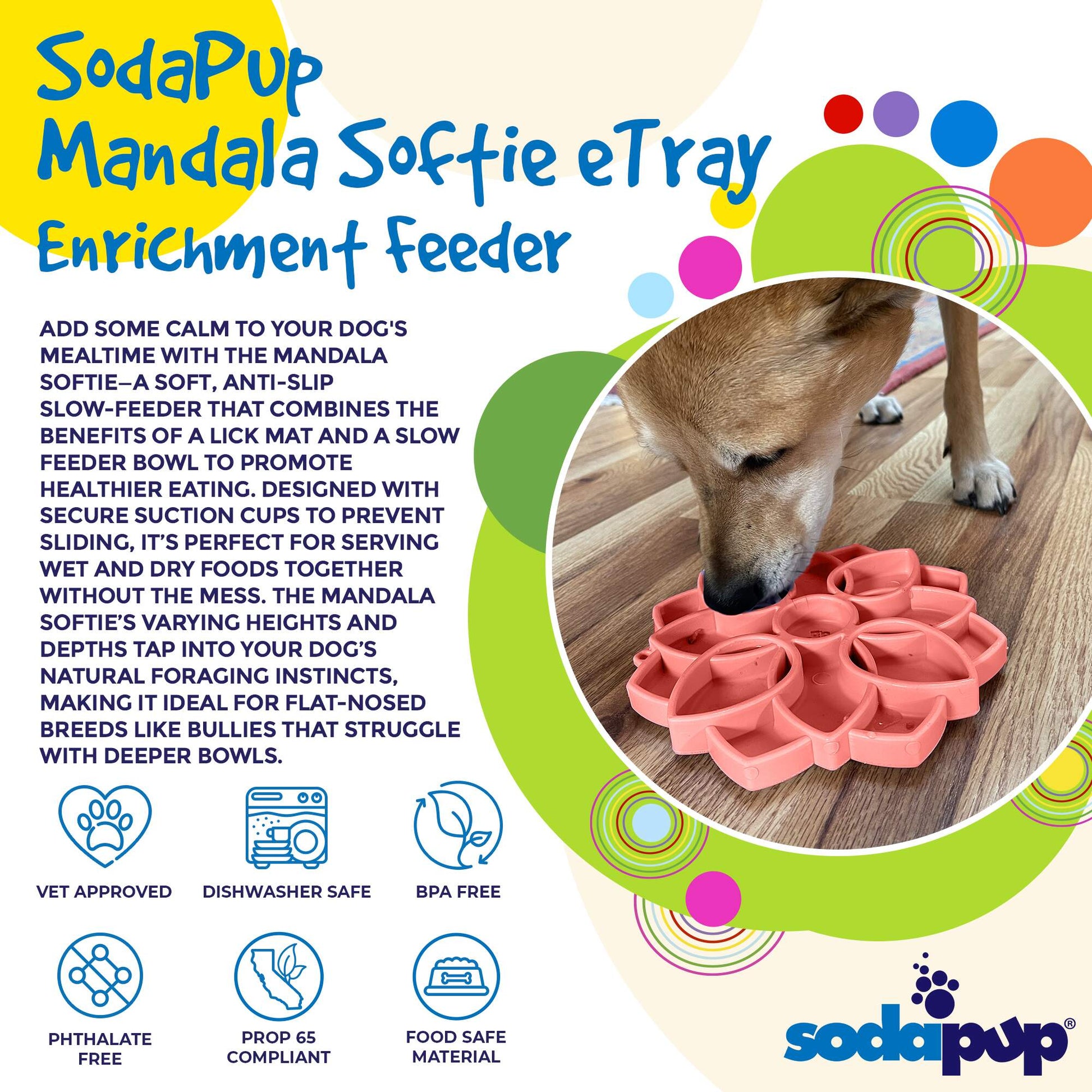 Mandala Softie Etray Shallow Slow Feeder Dog Bowl With Cups - gallery image 5