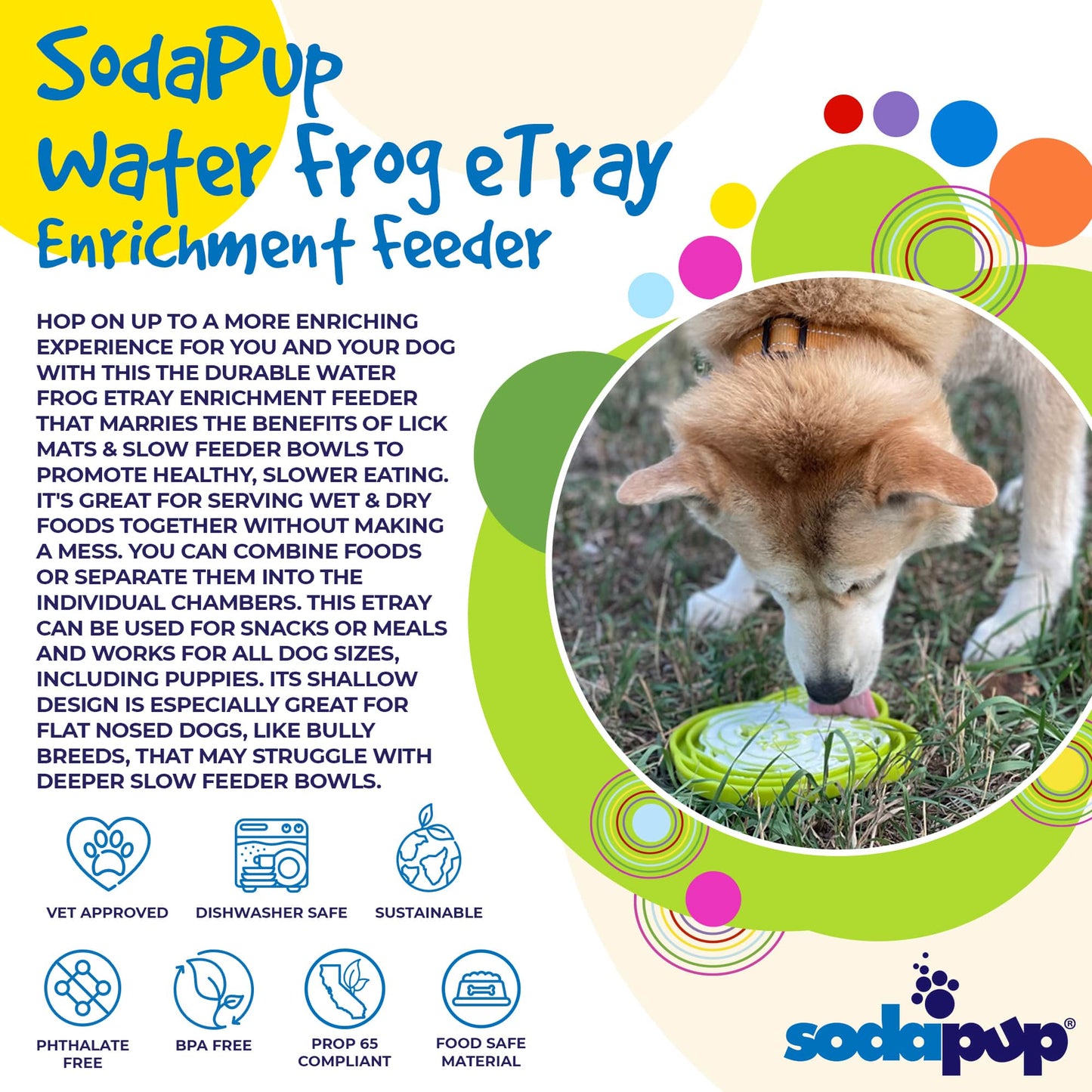Water Frog Etray Shallow Slow Feeder Dog Bowl For Enrichment - lifestyle view