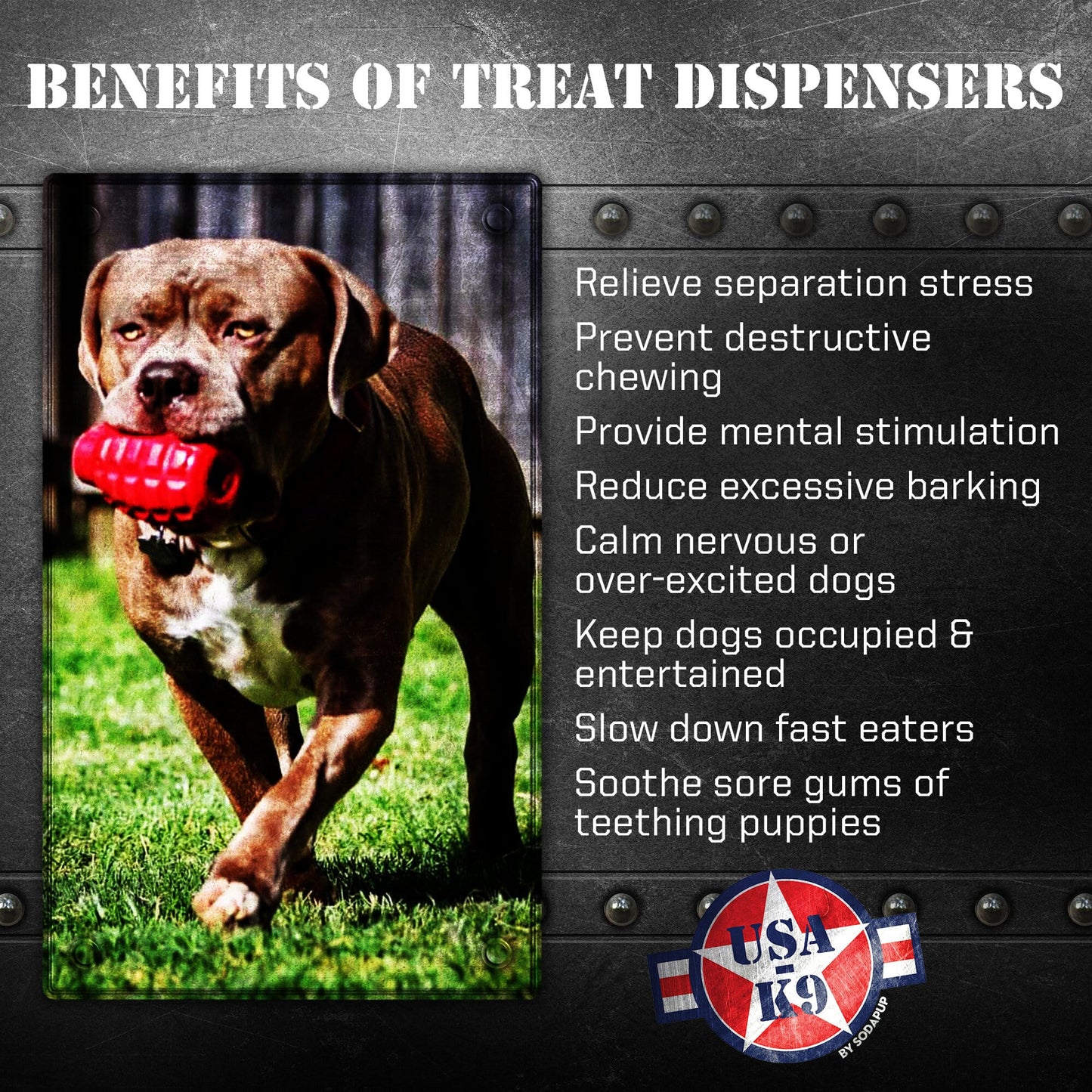 USA K9 Grenade Rubber Dog Chew Toy K9 Handler Edispenser Toy - close up view